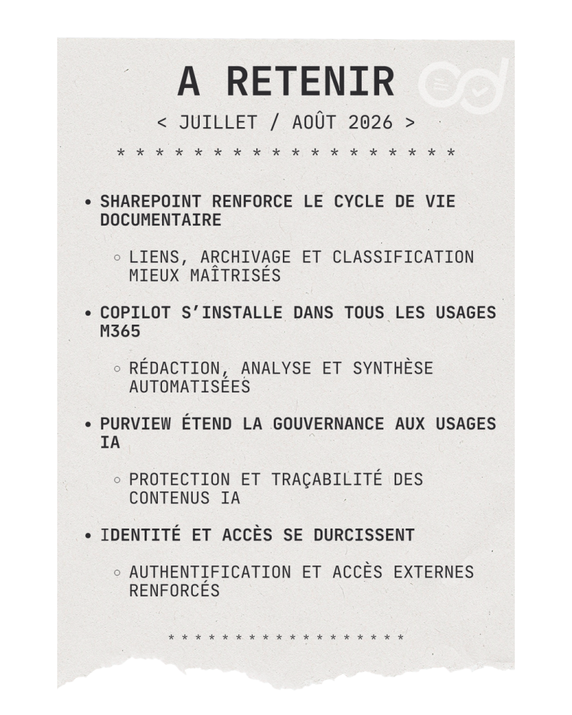 Actualités juillet aout 2026 - Microsoft 365